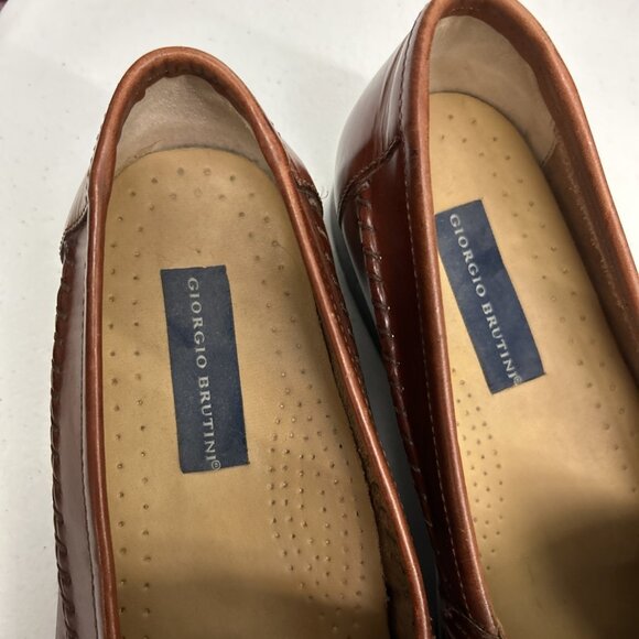 Men\'s Giorgio Brutini Brown Leather Woven Tassel Loafers Shoes Size 11D